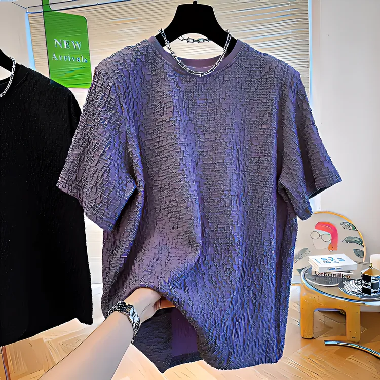 夏季休闲纯色慵懒男T恤青春流行套头圆领短袖休闲百搭设计感上衣