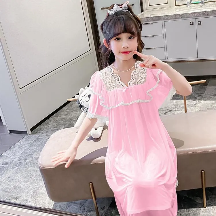 睡裙女童新款儿童女夏季女孩宫廷风仙女短袖公主风短袖仙气薄款