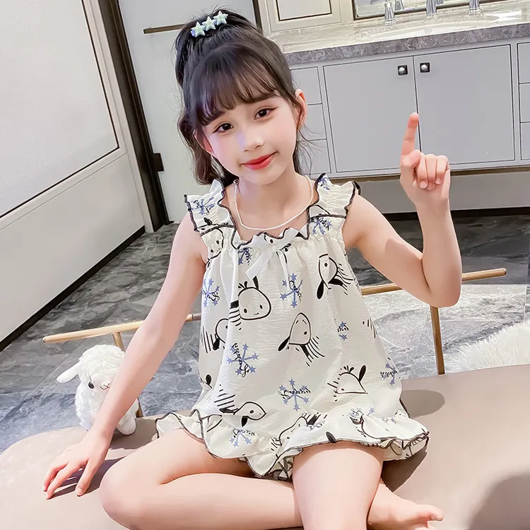 儿童睡衣女童夏季中大童薄款女孩公主短袖家居服新款套装可爱卡通
