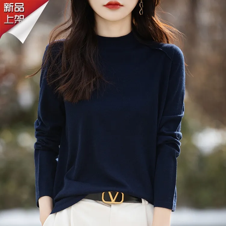 哥弟阿玛施正品秋冬100%纯羊毛长袖针织衫圆领纯色宽松羊毛衫T恤