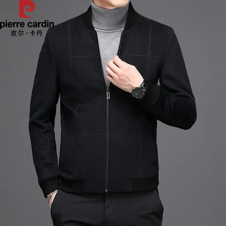 皮尔卡丹冬季休闲中年爸爸装外套潮流蚕丝羊毛夹克保暖加厚棉服