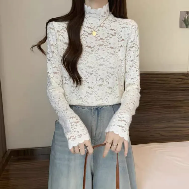 女装蕾丝加绒加厚百搭打底衫88201