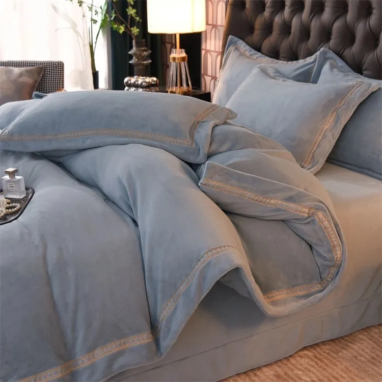 轻奢简约加厚牛奶绒床品四件套高级感纯色加绒双面绒主卧床上用品