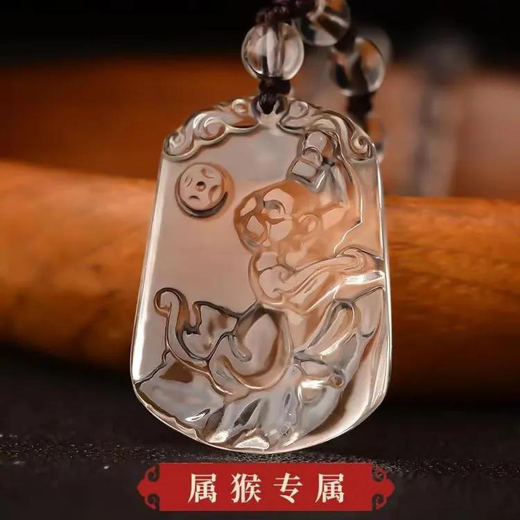 天然白水晶十二生肖吊坠女属猴龙本命年挂件护身水晶项链饰品秋冬