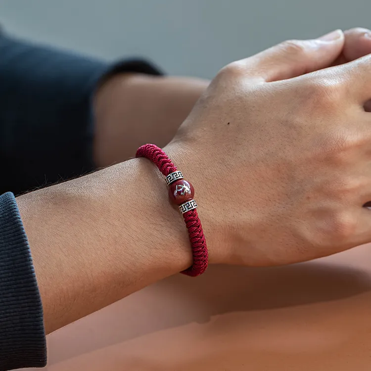 含辰砂工艺品朱砂粗款厚重红绳普贤本命手绳手链高档手编礼物情侣