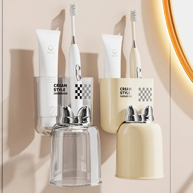 牙刷架置物架卫生间免打孔挤牙膏刷牙杯牙缸壁挂式家用牙刷置物架