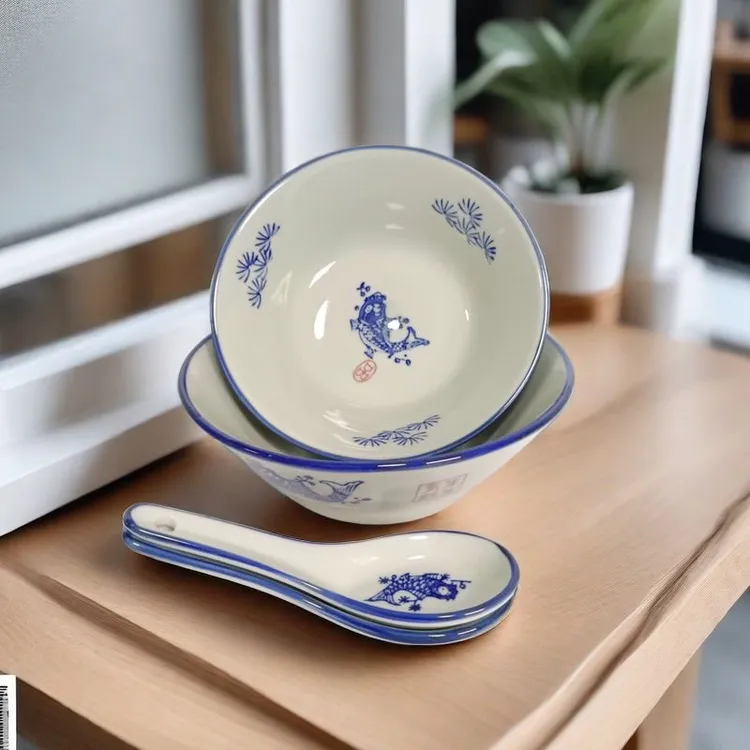 釉下彩陶瓷斗立碗防烫年年有余吃陶瓷汤碗家用大号商用大碗米饭碗