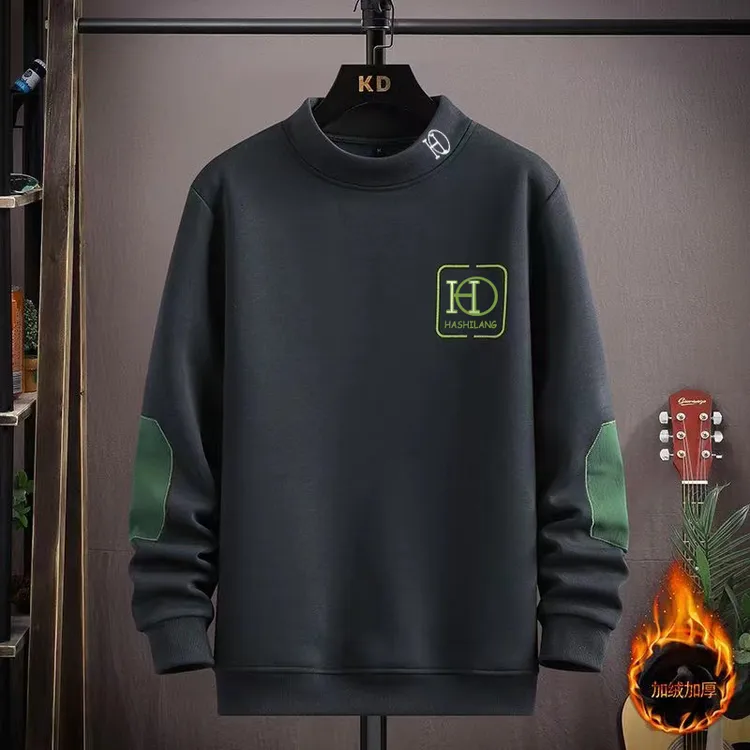 加绒加厚秋冬季新款男士保暖加厚套头半高领长袖休闲圆领潮流卫衣