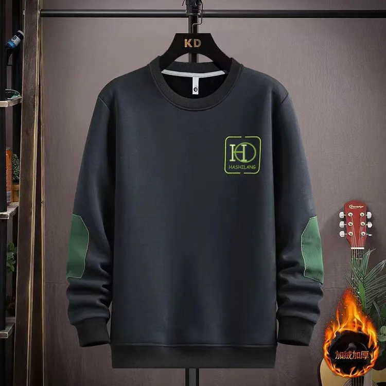 保罗加绒加厚秋冬季新款男士保暖加厚套头长袖休闲圆领潮流卫衣