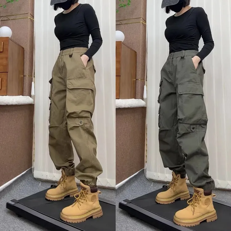 多口袋工装裤秋冬美式宽松男女潮流束脚哈伦裤重磅复古百搭休闲裤