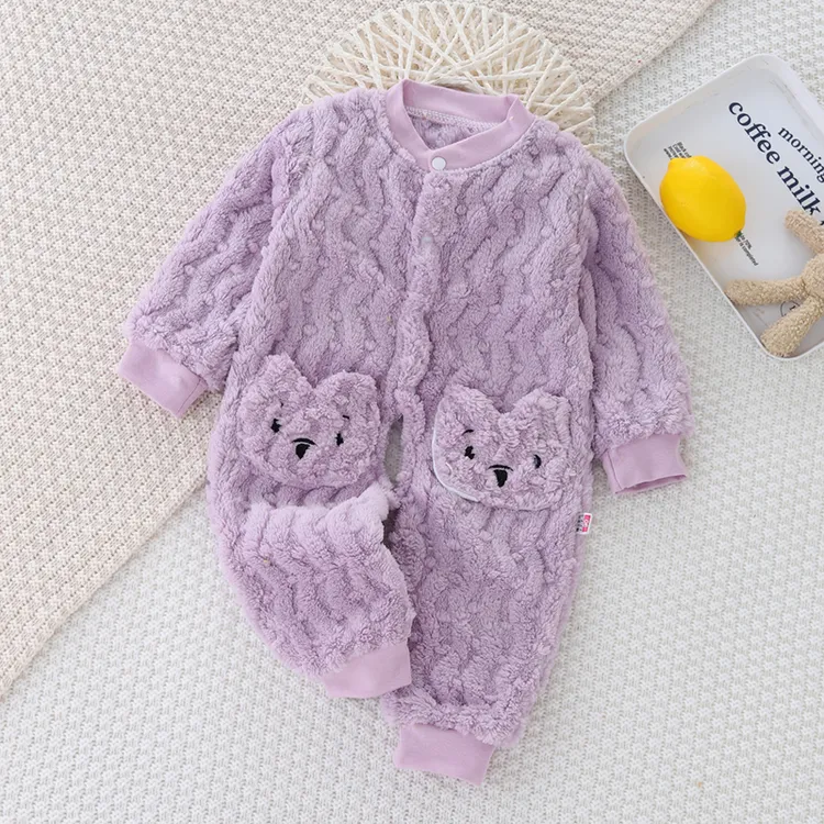 婴儿连体秋冬家居长绒保暖长袖睡袋开档豆豆绒连身衣宝宝外穿衣服