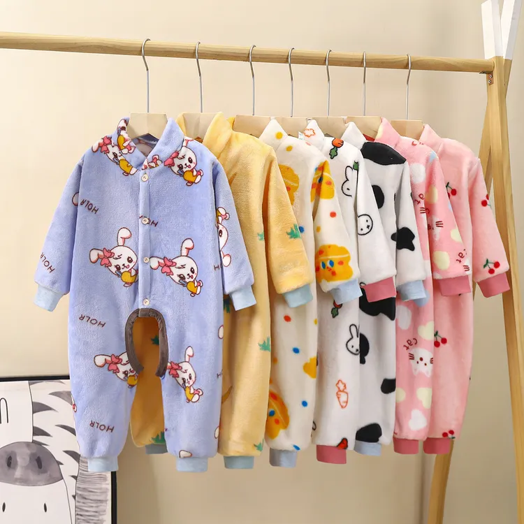 婴儿衣服春秋季新生儿连体衣睡袋秋冬哈衣爬服法兰绒保暖睡衣