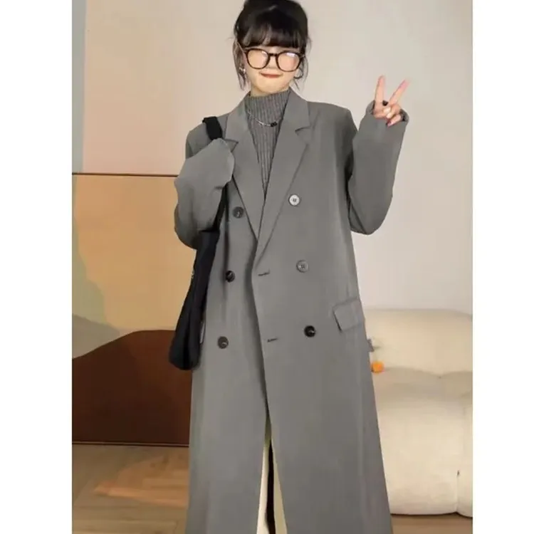 长款西装外套新款小众西装外套宽松韩范西装外套中长款韩版设计感