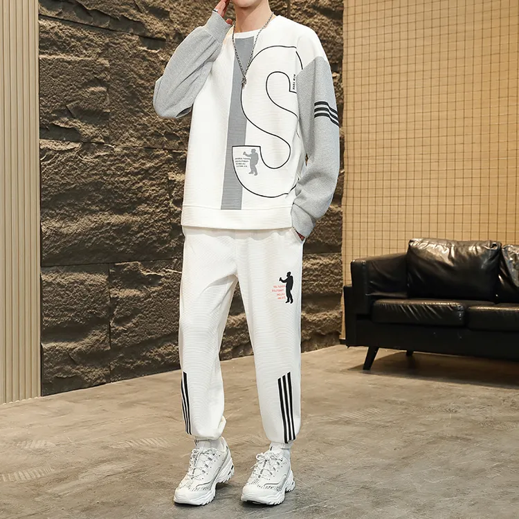套头卫衣男士秋季潮流青少年宽松圆领长袖体恤春秋休闲裤帅气套装