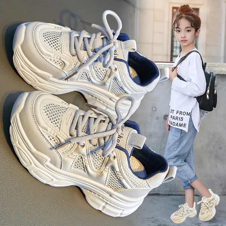 女童鞋老爹鞋2025夏季新款单网透气厚底大童6-12岁儿童软底运动鞋