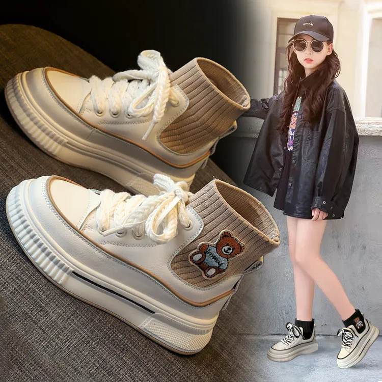 女童鞋子2025冬季新款6-12岁女孩小白鞋加绒鞋秋季运动鞋秋冬单鞋