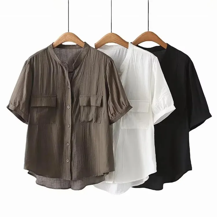 加肥加大码女装夏装胖妹妹200斤纹理感休闲百搭宽松衬衫女V领上衣