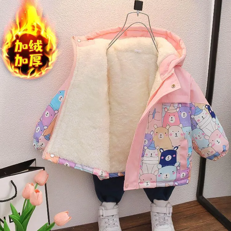 女童外套春秋季防风衣儿童外套女宝宝洋气时髦休闲卡通连帽冲锋衣