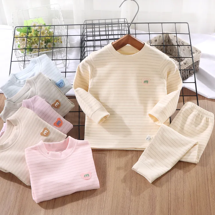 春秋款儿童羊毛蚕丝德绒套装男女宝宝家居服秋衣秋裤中小童