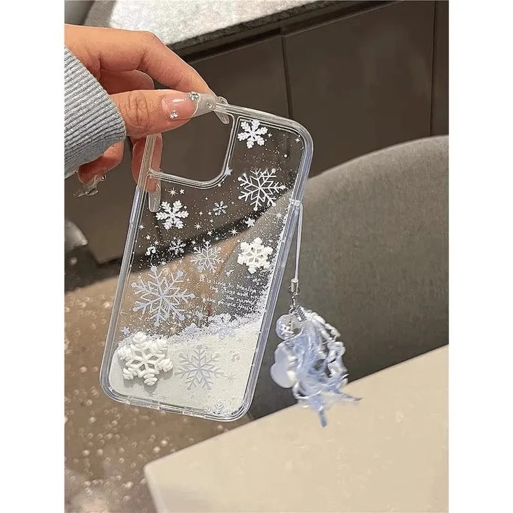 ins雪花可流沙iPhone15手机壳适用于苹果14新款13/11小众12女款