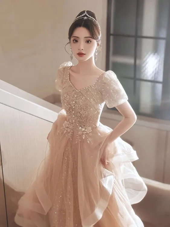 高级晚礼服女2025宴会气质轻奢学生小众钢琴演奏主持人成人礼高端