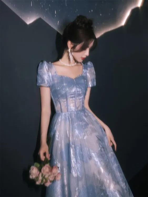 蓝色宴会晚礼服高端2025新款气质学生主持人生日十八岁成人礼小众