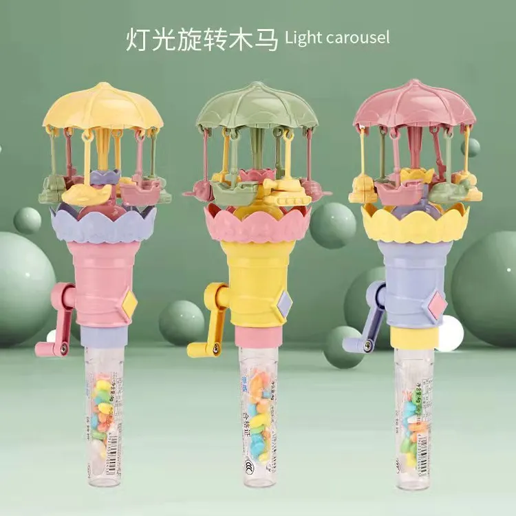 【JTBH】手摇旋转木马玩具新创意设计泡泡棒发光旋转摩天轮女生礼物