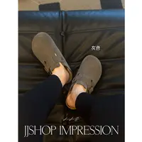 【牛皮糖】JJSHOP IMPRESSION秋季时髦厚底软木塞底牛反绒包头拖鞋