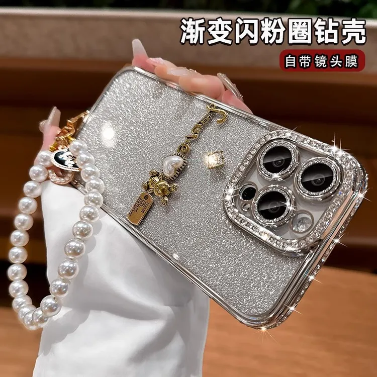 奢华水钻适用苹果15promax手机壳闪粉16Pro防摔iPhone13/14挂绳女