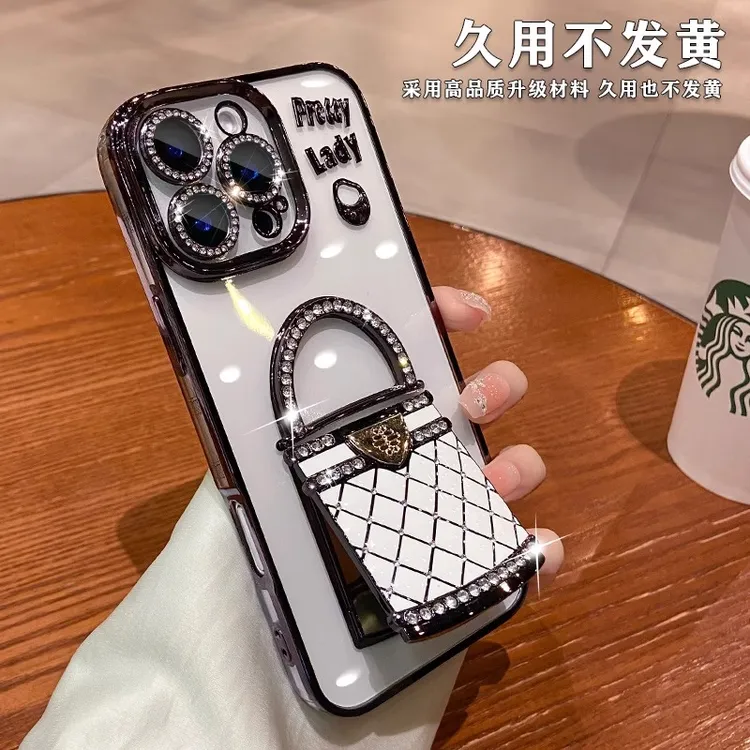 新款适用iPhone16Promax手机壳补妆镜支架苹果15透明套14女轻奢13