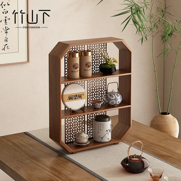博古架新中式实木家用客厅办公室茶室茶叶茶具摆件简约收纳展示架