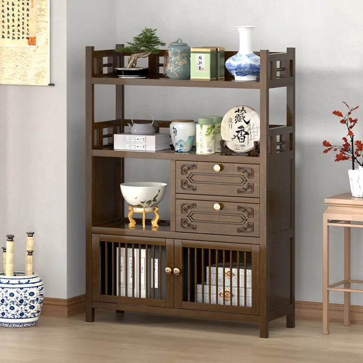 博古架新中式茶室摆件展示柜大容量茶叶茶具收纳柜现代简约置物架