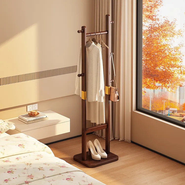 实木衣帽架落地挂衣服架子卧室网红款家用客厅简易立式挂衣置物架