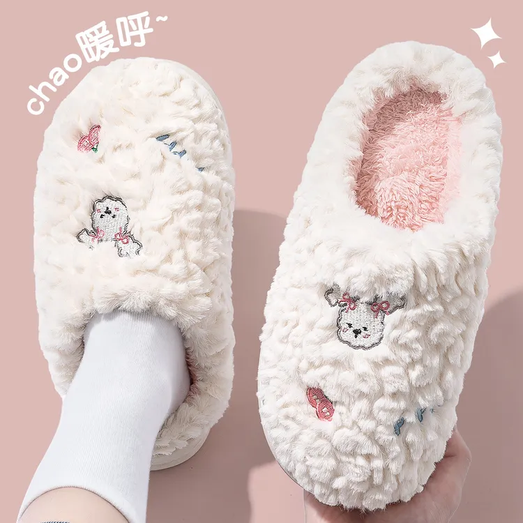 冬天家用棉拖鞋冬季保暖加绒加厚底女士家居毛绒卡通秋冬毛毛拖鞋