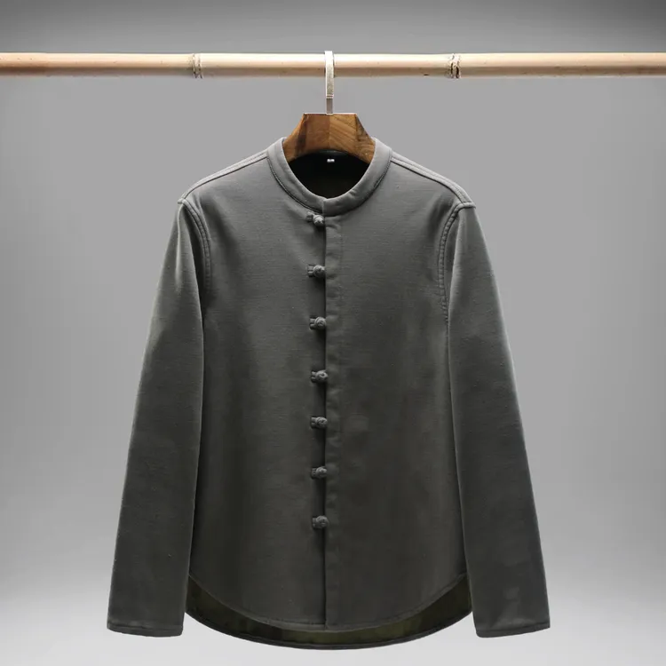 加绒加厚男中式国风立领冬季保暖衬衫0187复古中国风衬衣长袖休闲