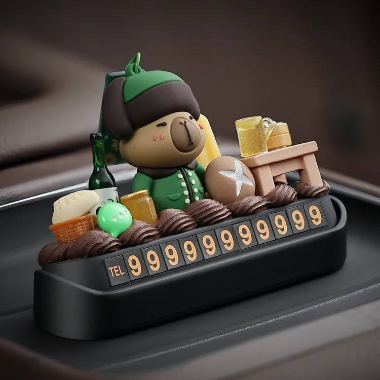 卡皮巴拉汽车临时停车号码牌车内摆件创意车载挪车牌车饰装饰用品