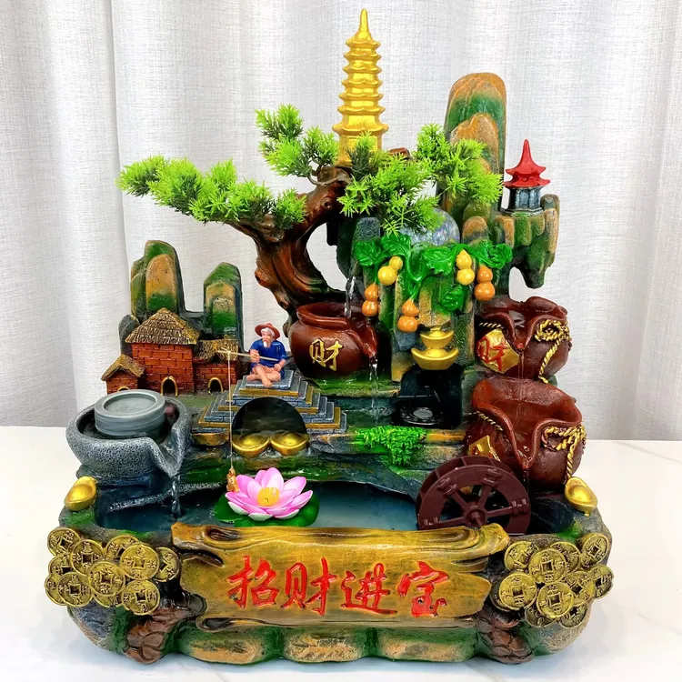 高山流水摆件循环水假山景观喷泉造景鱼缸客厅创意家居开业送礼