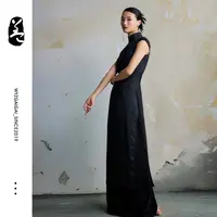 WYZ盖盖新中式旗袍连衣裙女夏季黑色改良版复古腔调气质女士旗袍