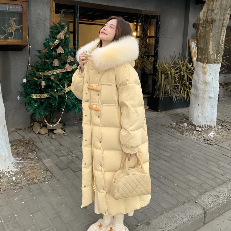 正品新国标90白鸭绒2025新款羽绒服女中长款过膝冬季外套真毛领