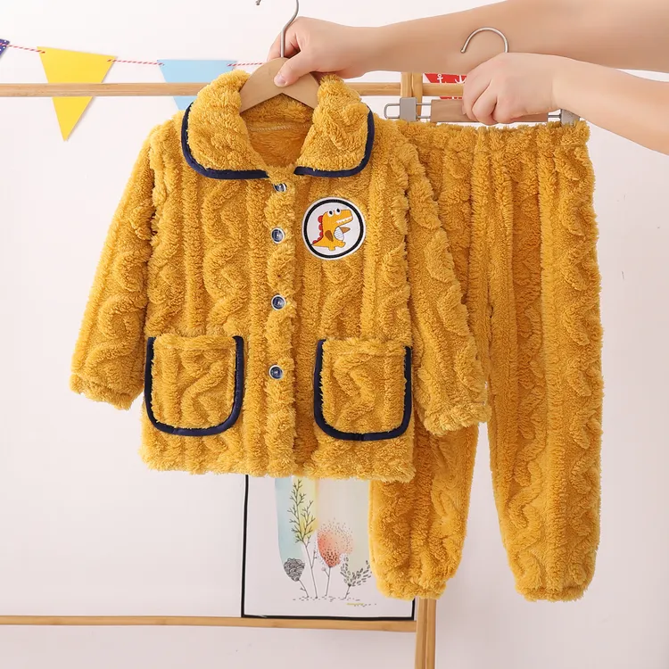 秋冬季儿童睡衣法兰绒男孩女孩秋款加厚珊瑚绒女童宝宝家居服套装