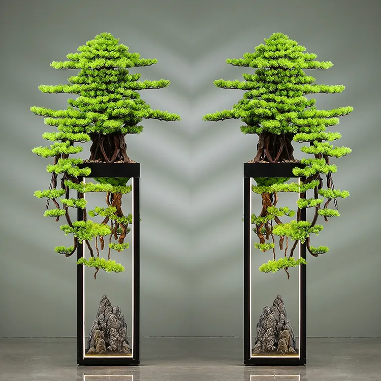 新中式仿真迎客松绿植盆景玄关摆件大型落地乔迁客厅茶室会所装饰