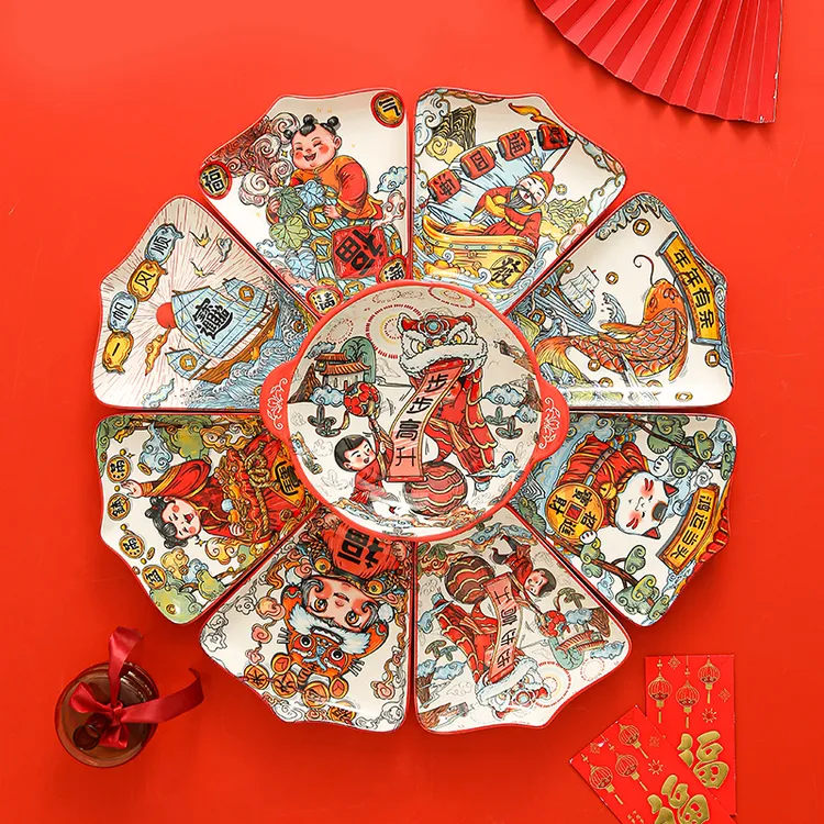 创意八福临门中式陶瓷拼盘餐具组合年夜饭聚餐碗碟盘子餐具套装