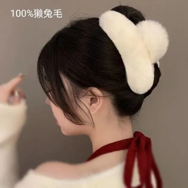 真獭兔毛大号发夹后脑勺气质夹子网红新款可爱毛绒头饰发抓发饰