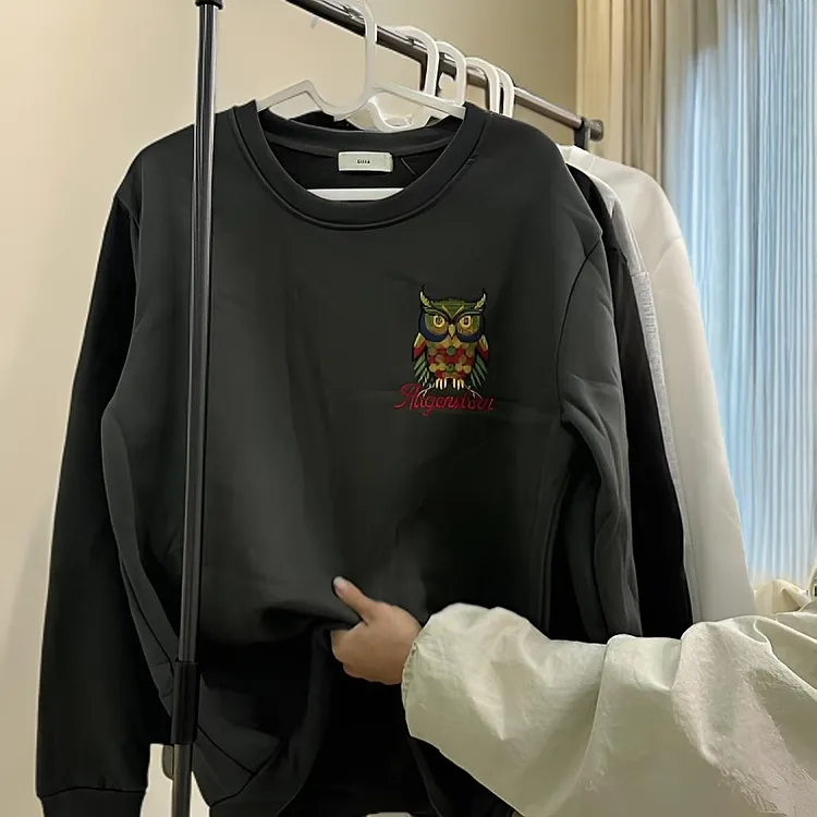 男女同款加绒加厚鹰头刺绣卫衣