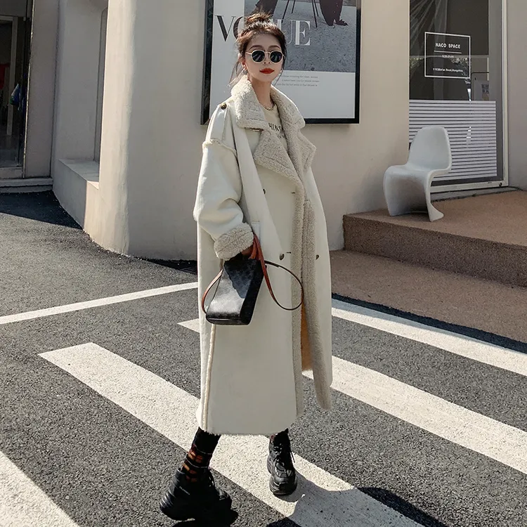 皮毛一体羊羔毛大衣外套女冬季长款2025年新款爆款加厚麂皮绒棉服