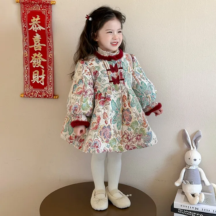 拜年服女童国风棉服外套儿童汉服喜庆过年衣服女孩旗袍宝宝演出服