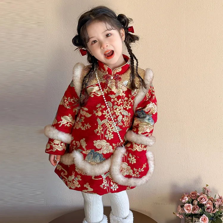 拜年服女童汉服国风旗袍棉服儿童唐装喜庆新年衣服宝宝中式演出服