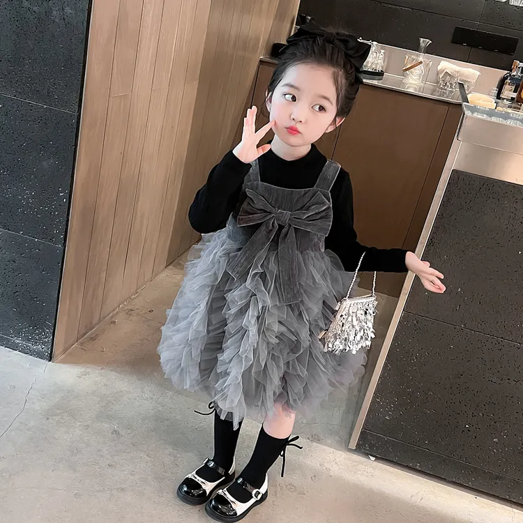 女童连衣裙春秋2025新款小女孩气质蓬蓬网纱裙子宝宝吊带公主裙潮