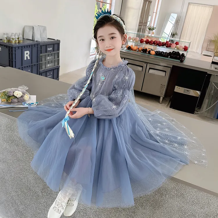 女童高端连衣裙原创艾莎公主裙春秋新款儿童艾莎洋气裙子礼服长裙