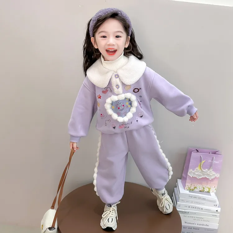 女童套装秋冬款2025新款宝宝洋气时髦冬装卫衣儿童加绒加厚两件套